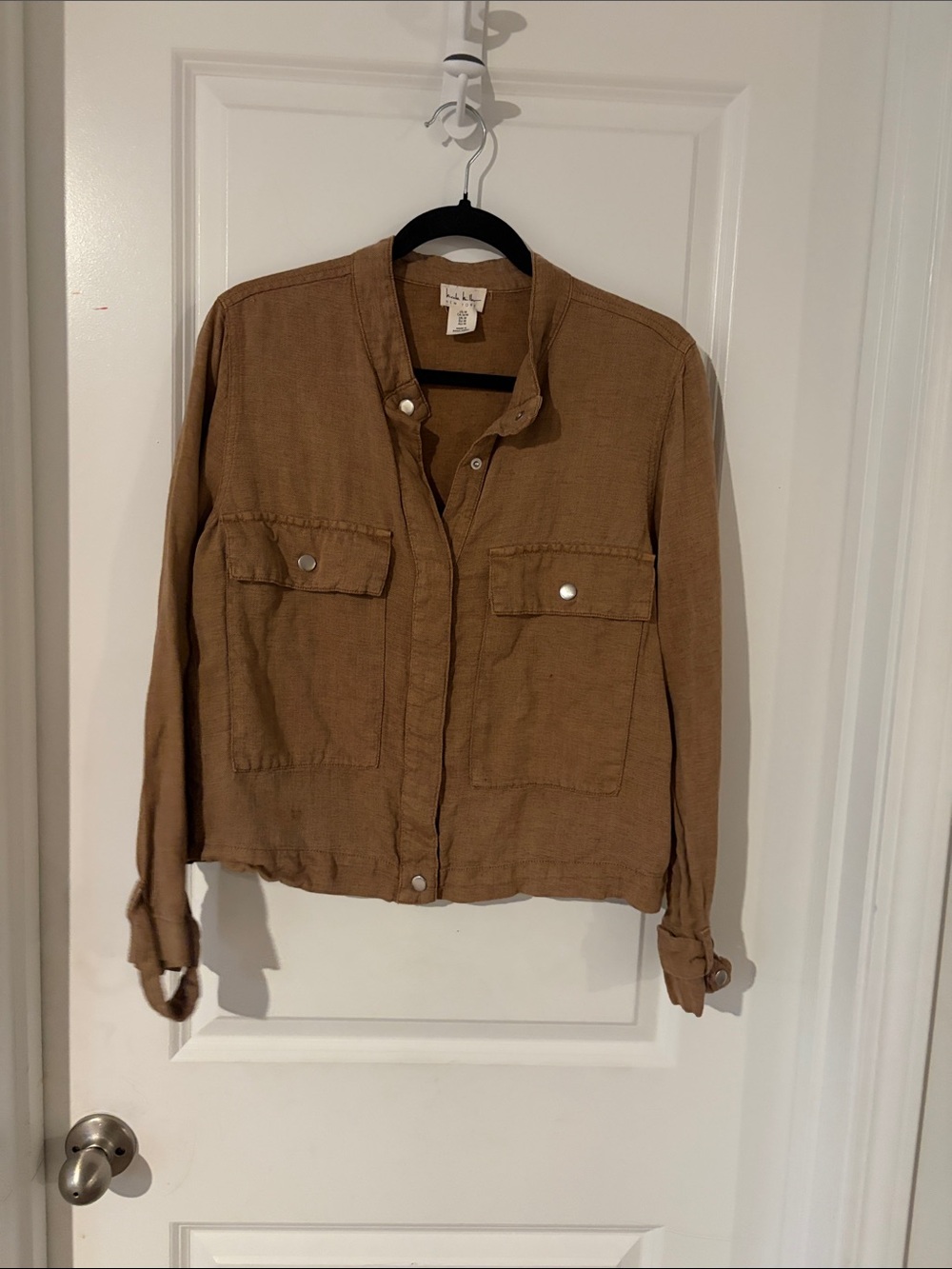 Nicole Miller Tan Utility Button-Front Jacket